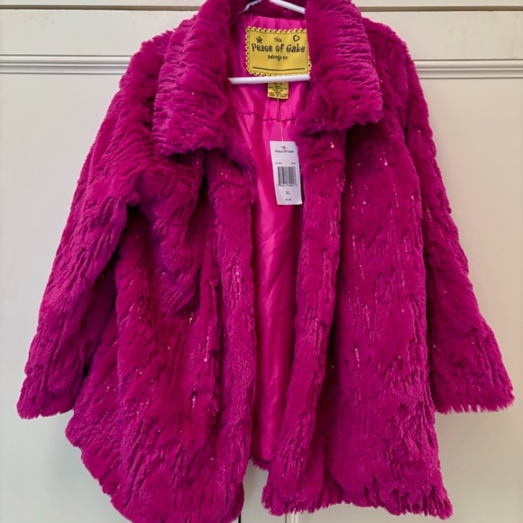 NWT Pink Fuzzy Jacket with Sequins Size Girls XL - Picture 1 of 3